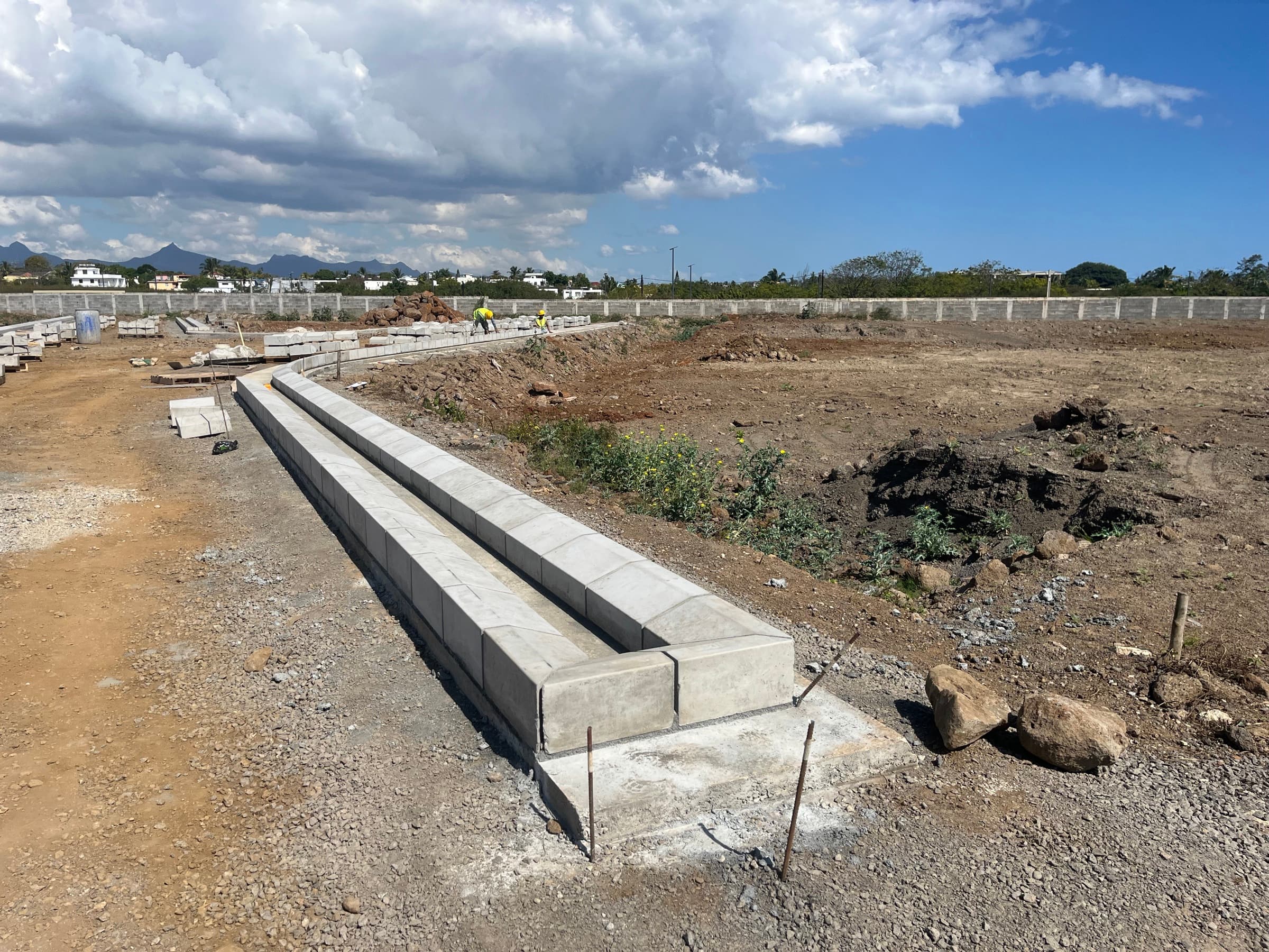 Roadworks and kerbstones on site
