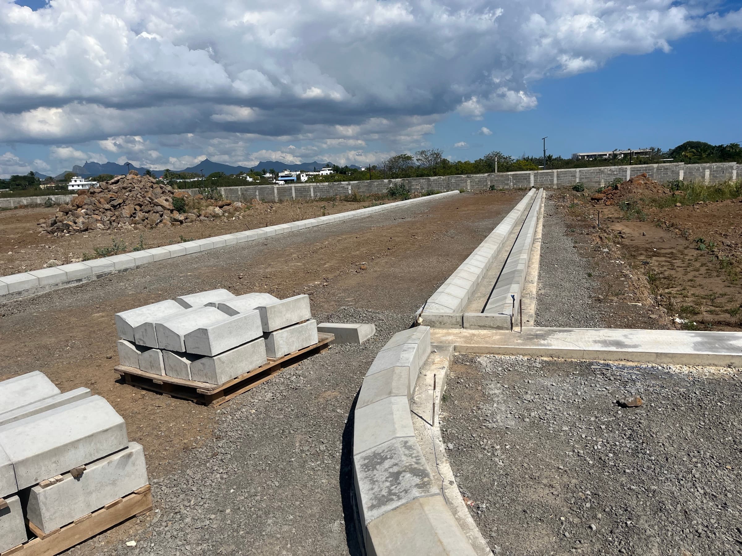 Site works with the mountains beyond