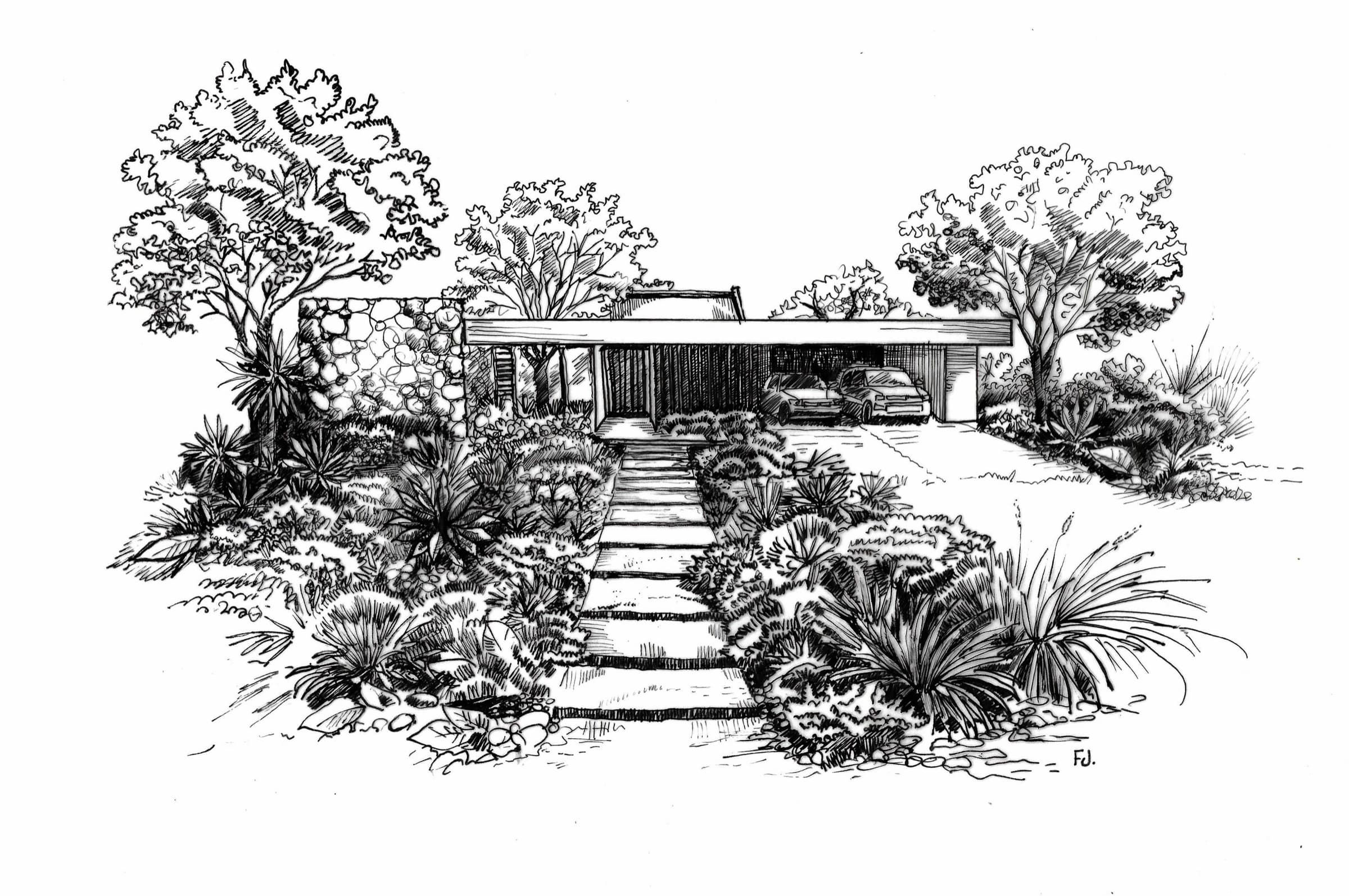 Hand sketch study for the villa typologies