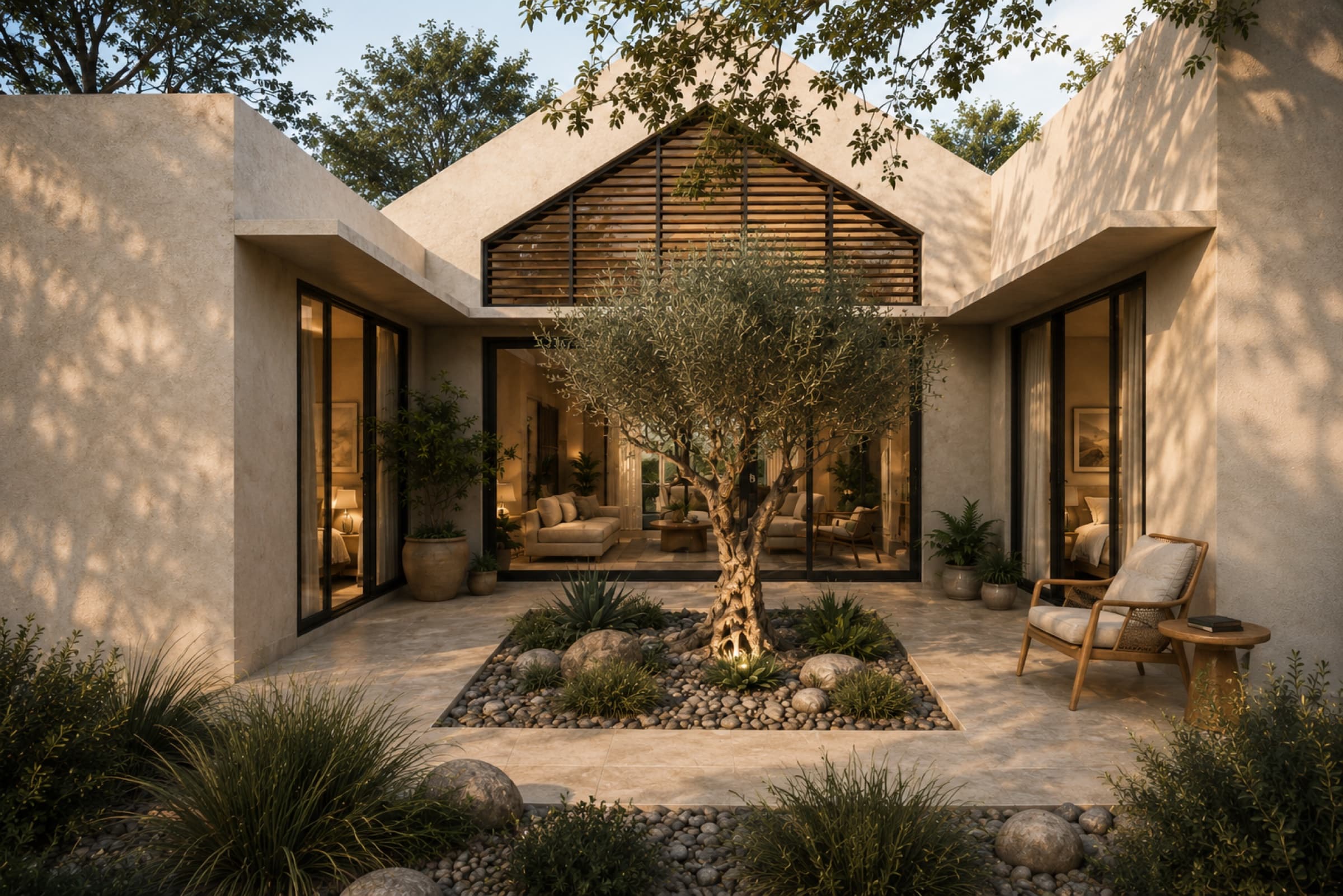 Sheltered internal courtyard bringing light into the plan